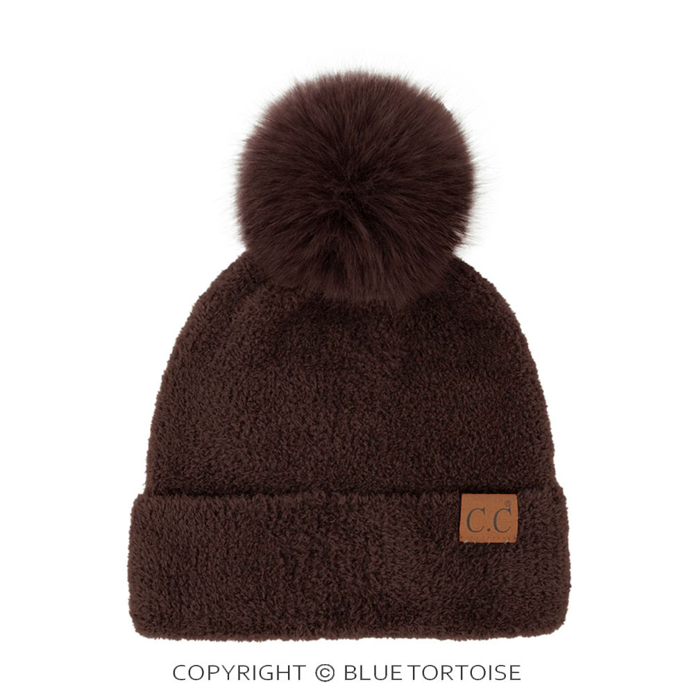 C.C Plush Terry Chenille Pom Beanie Winter Hat
