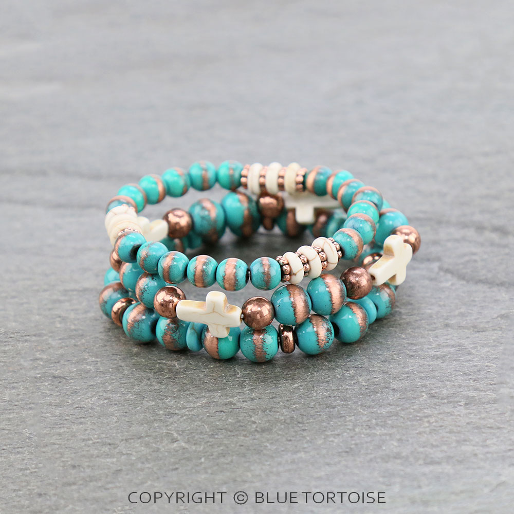 Navajo Style Pearl Cross Stackable Bracelet