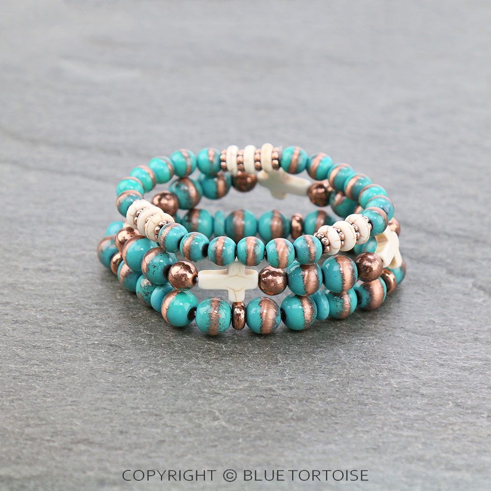 Navajo Style Pearl Cross Stackable Bracelet - Image 2
