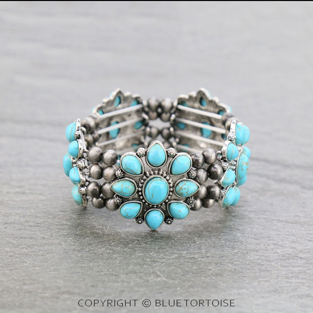 Western Concho Semi Stone Double Stretch Bracelet