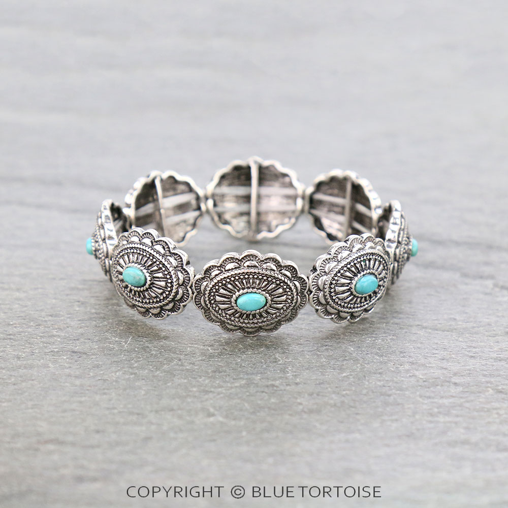 Western Concho Semi Stone Double Stretch Bracelet