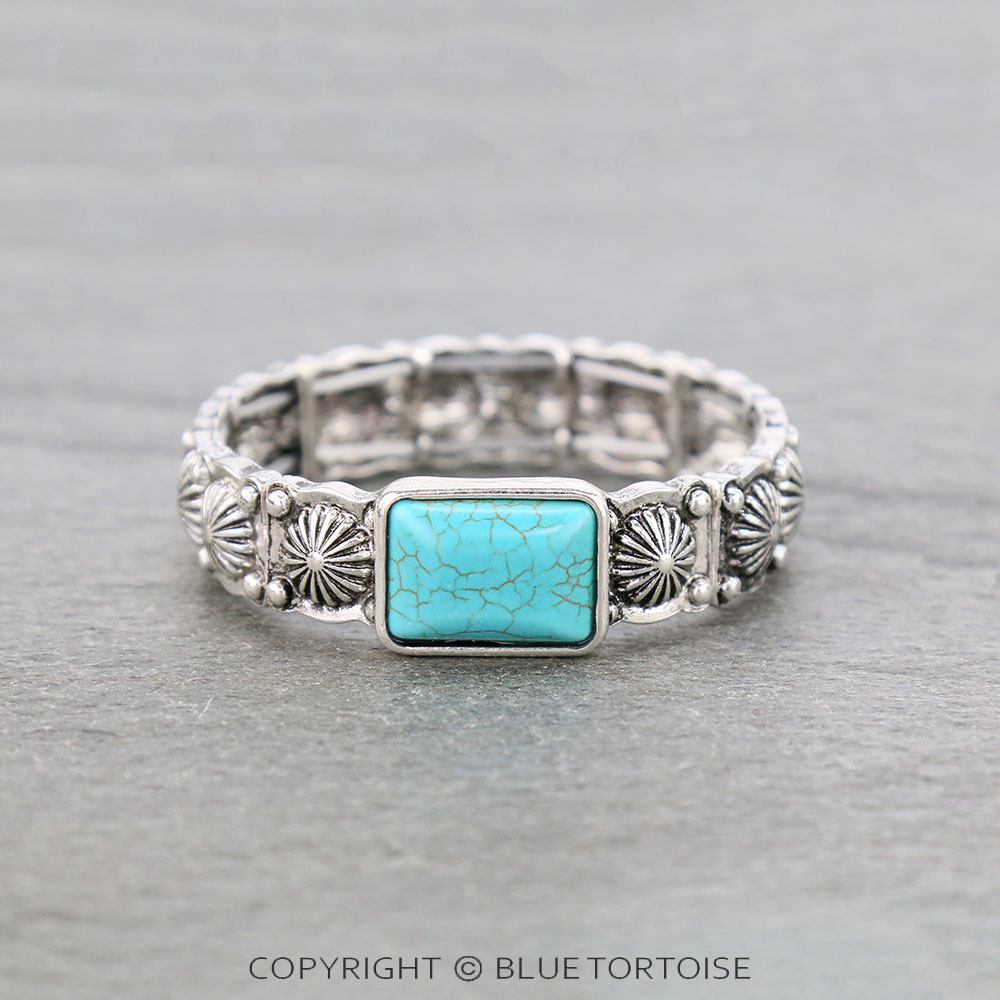 Western Rectangle Semi Stone Double Stretch Bracelet
