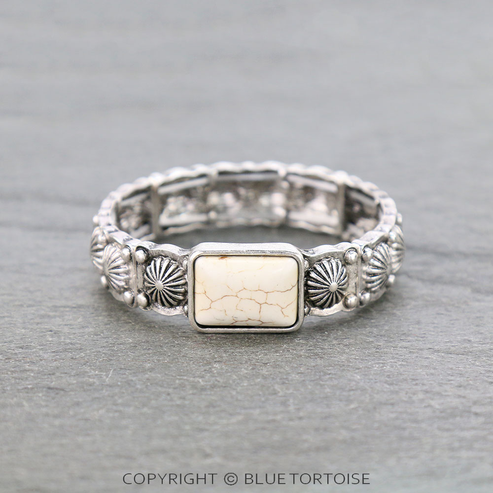 Western Rectangle Semi Stone Double Stretch Bracelet