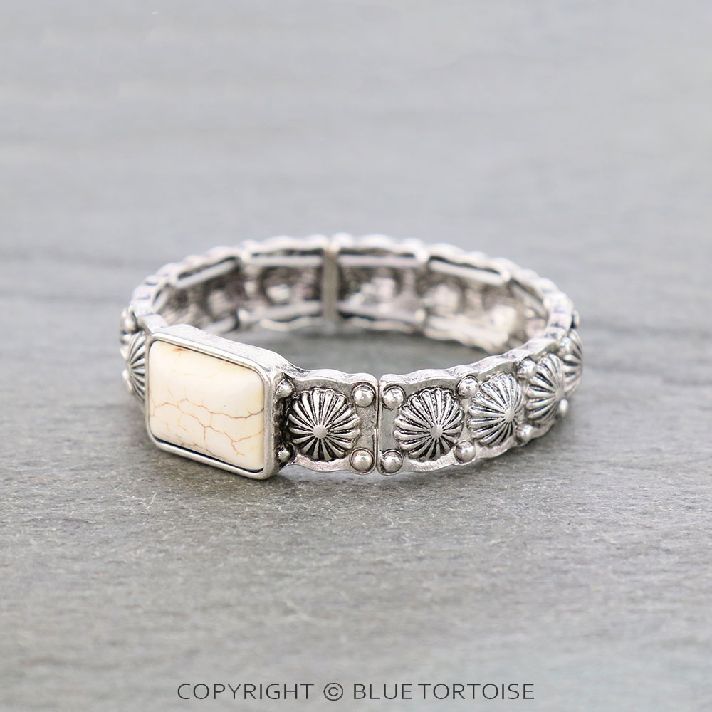 Western Rectangle Semi Stone Double Stretch Bracelet - Image 2