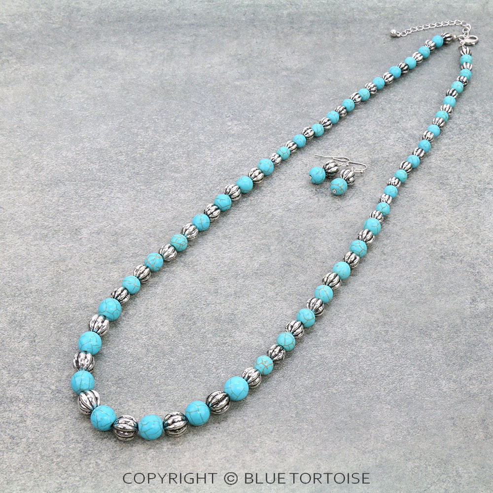 30" Western Semi Stone & CCB Bead Necklace Set