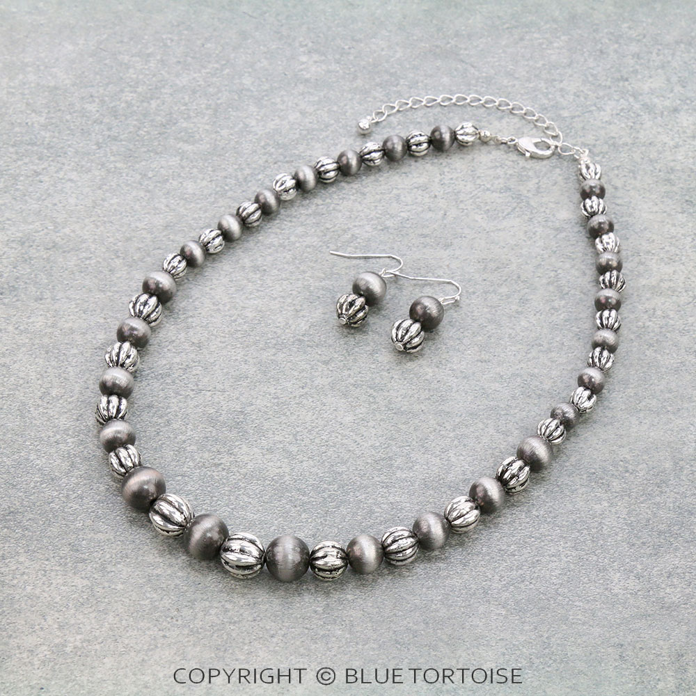 18" Western Navajo Style Pearl & CCB Bead Necklace Set