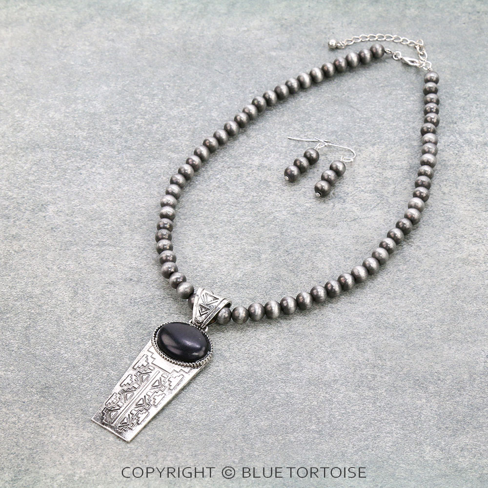 Western Aztec Semi Stone Pendant Necklace Set
