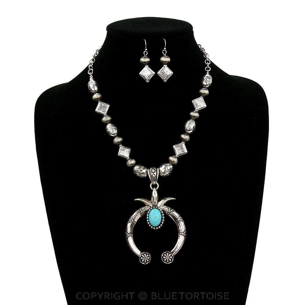 Western Squash Blossom Pendant Necklace Set - Image 2