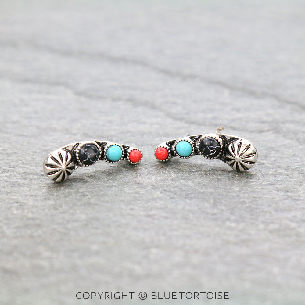 Western Concho Stone Stud Earrings
