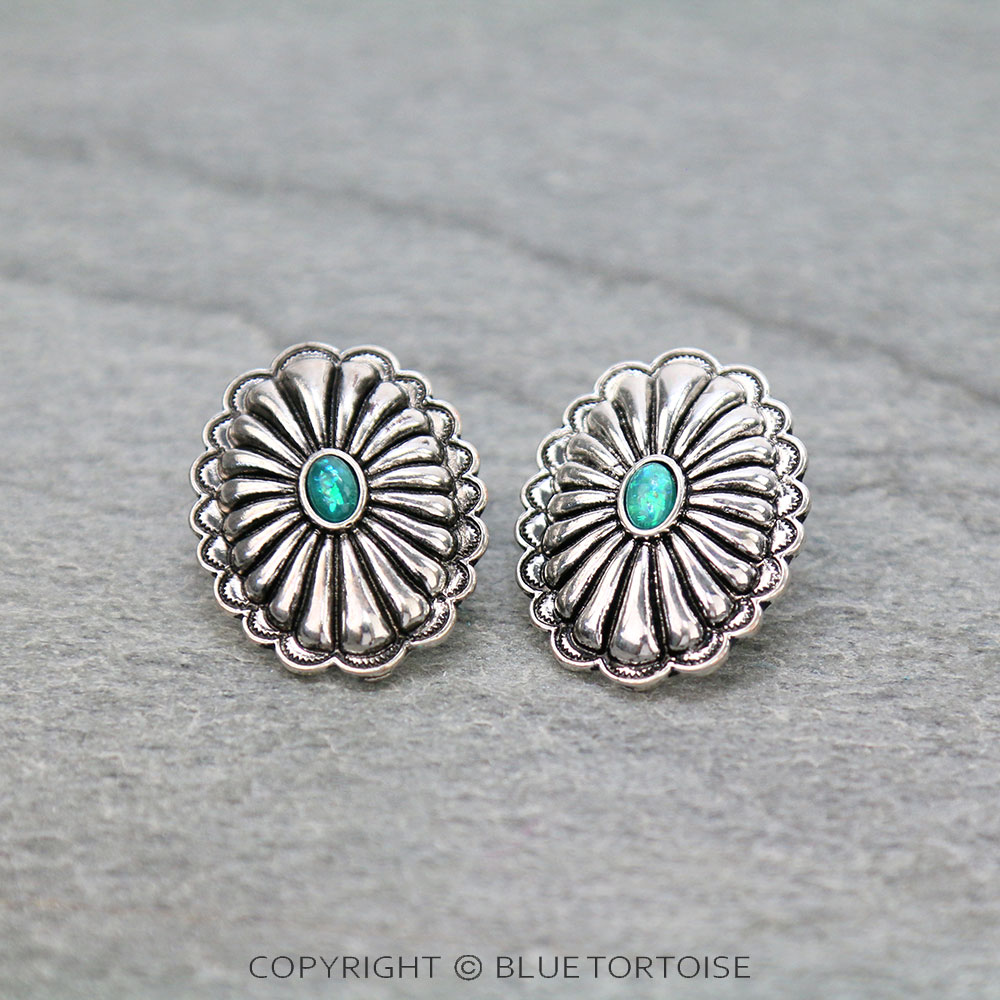 Western Opal Stone Concho Stud Earrings