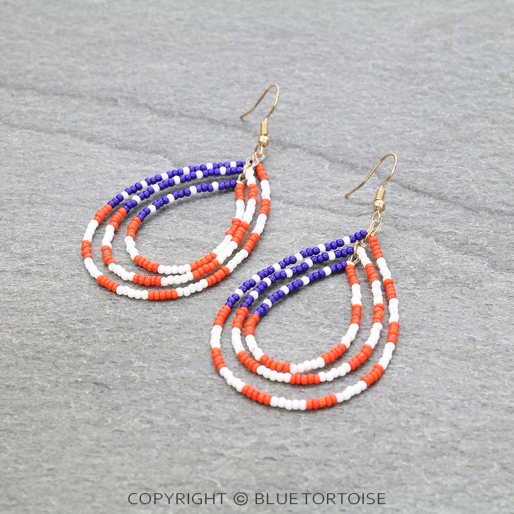 2.5" Red & Blue Beaded Dangle Earrings