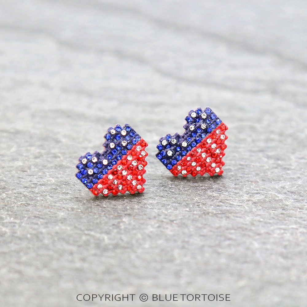 USA Heart Stone Stud Earrings