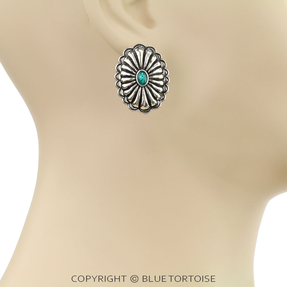 Western Opal Stone Concho Stud Earrings - Image 2