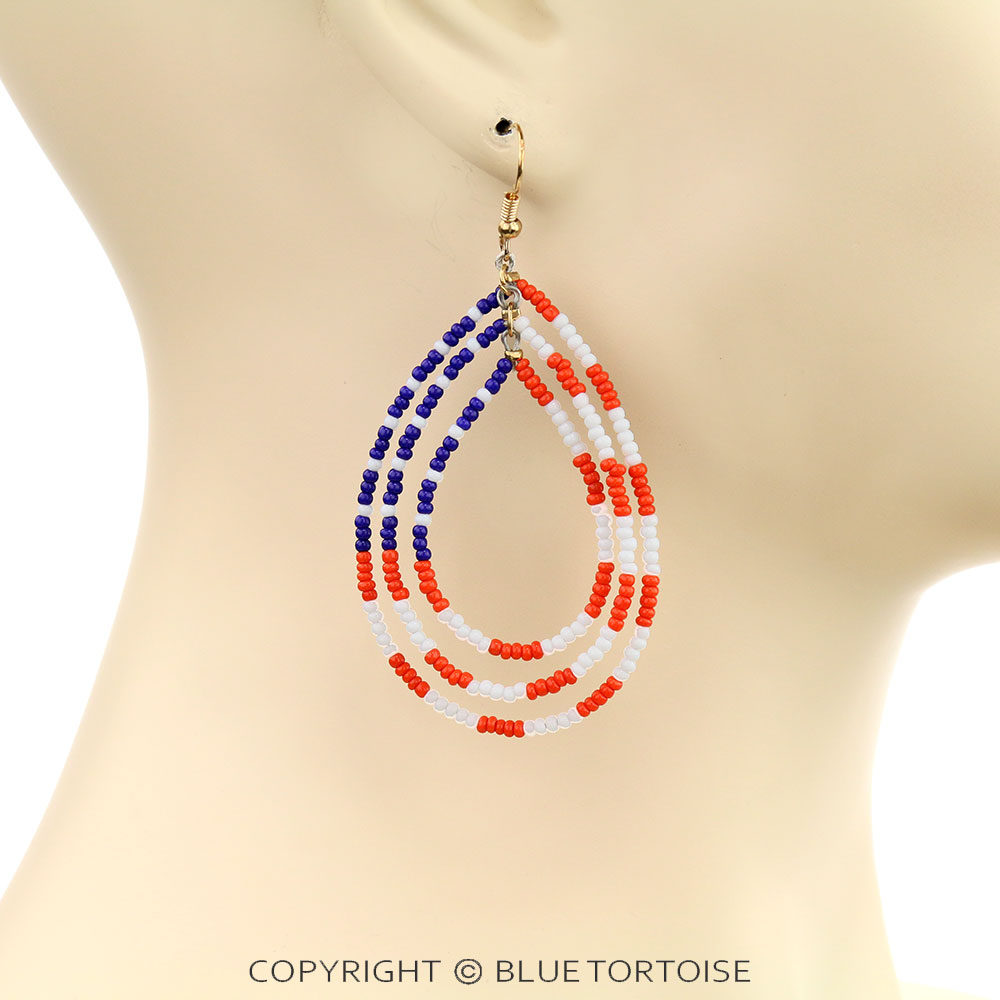 2.5" Red & Blue Beaded Dangle Earrings - Image 2