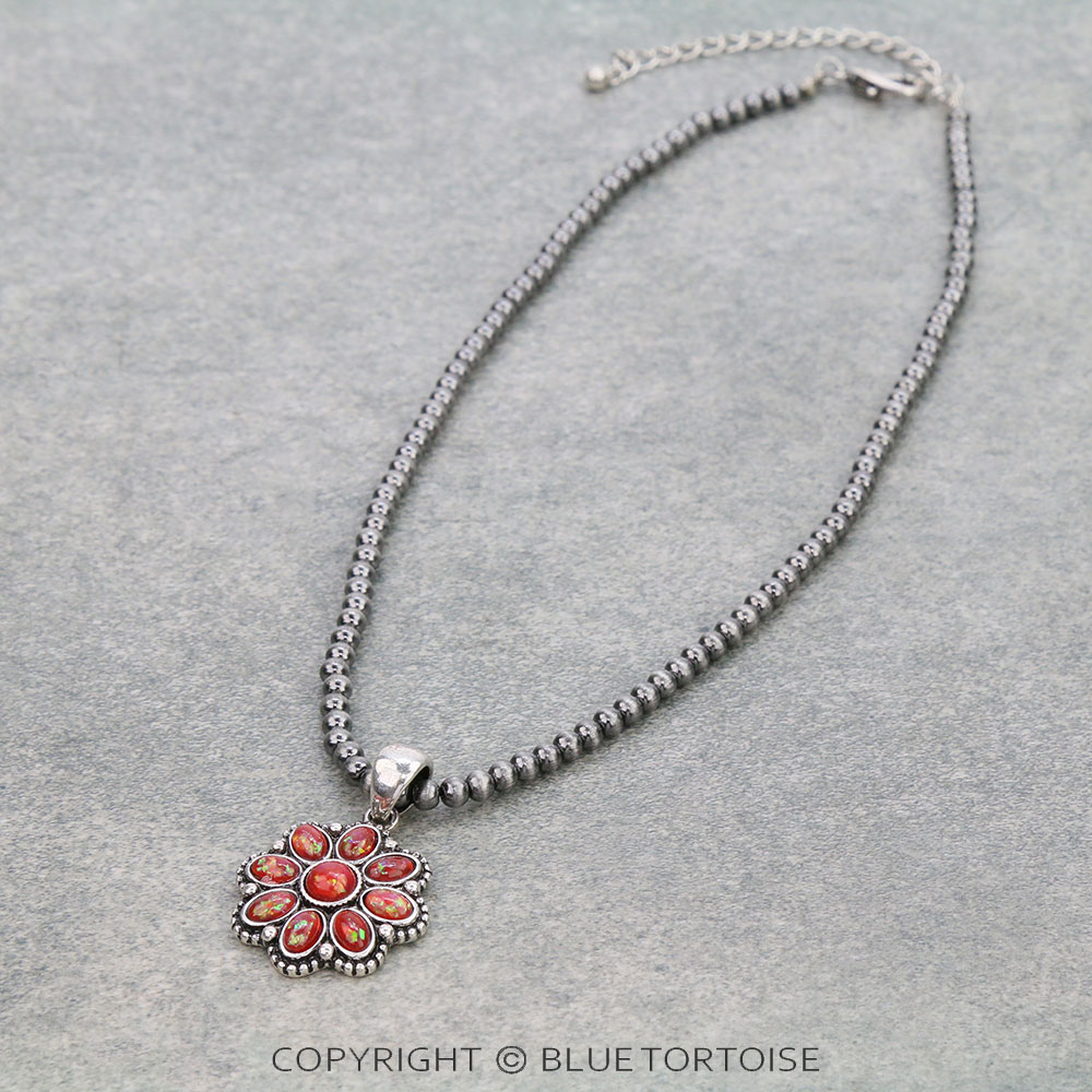 Western Opal Stone Flower Pendant Necklace