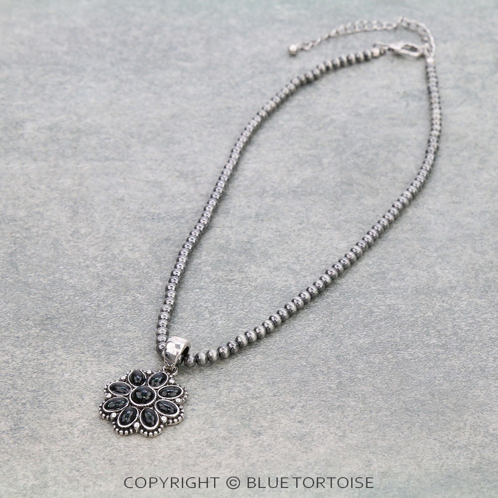 Western Opal Stone Flower Pendant Necklace