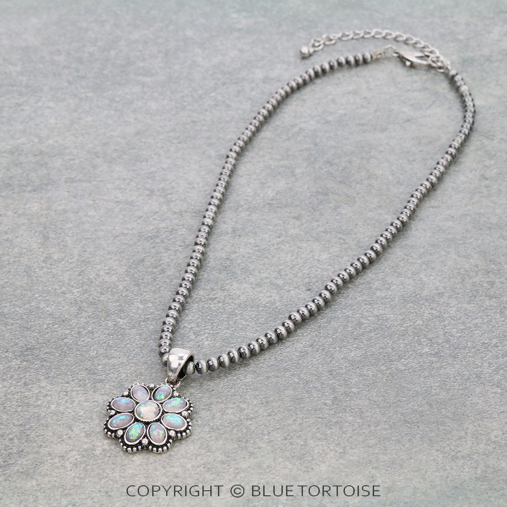 Western Opal Stone Flower Pendant Necklace