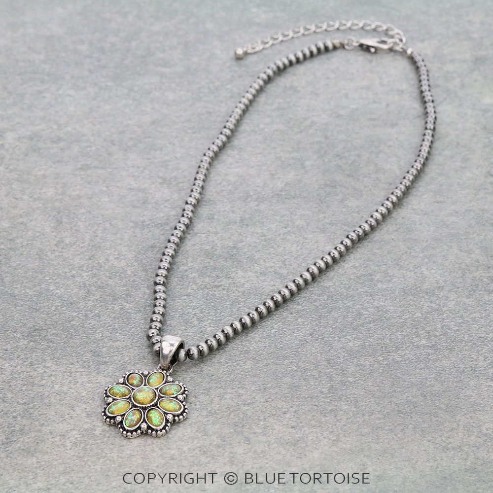 Western Opal Stone Flower Pendant Necklace