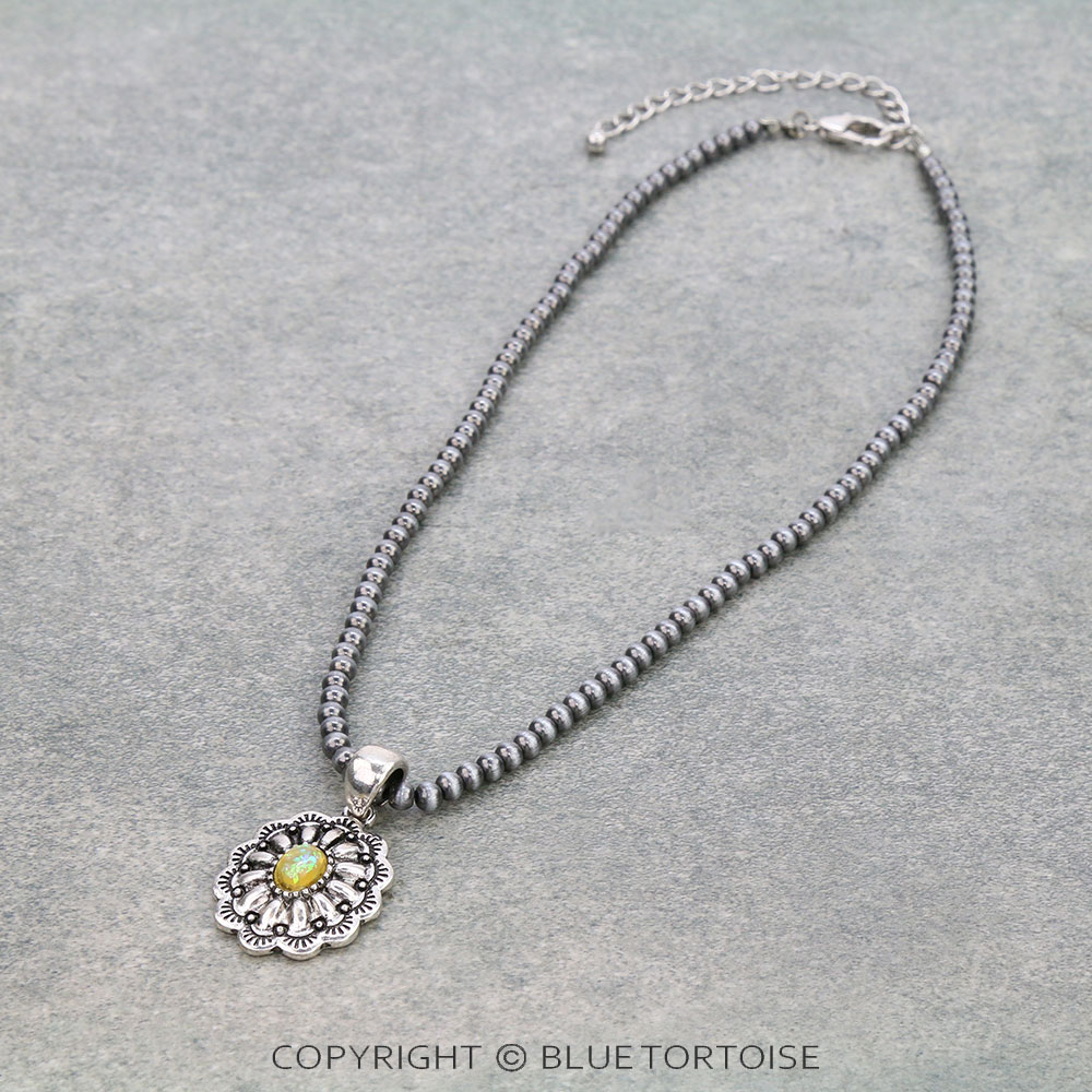 Western Opal Stone Concho Pendant Necklace