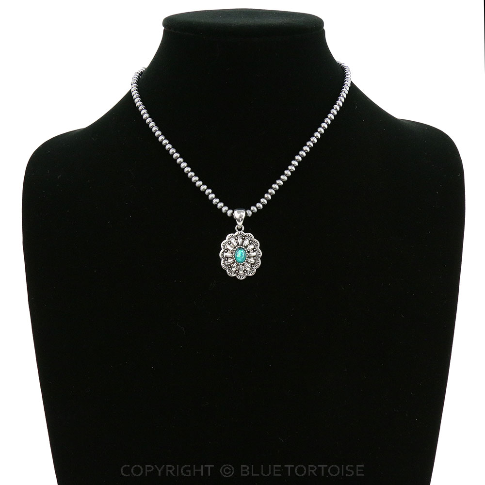 Western Opal Stone Concho Pendant Necklace - Image 2