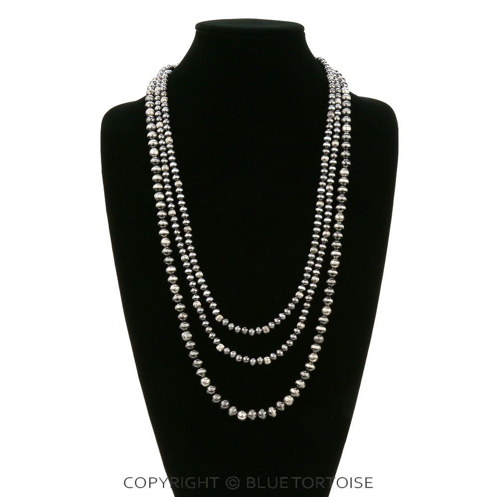 3 Row Squash Navajo Style Pearl Necklace - Image 2