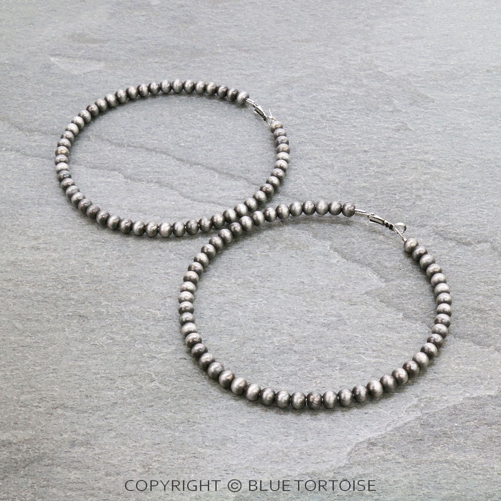 3.5-Inch Navajo Style Pearl Hoop Earrings