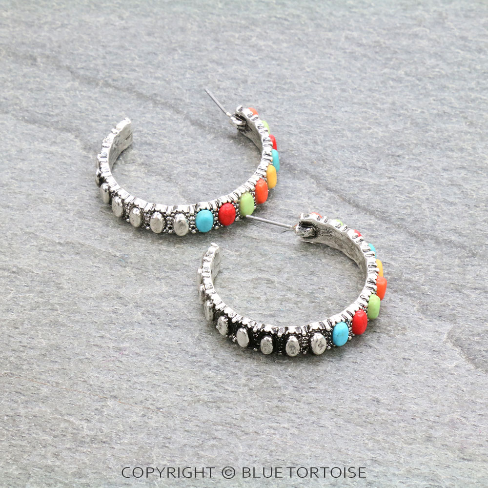 Western Semi Stone Hoop Earrings