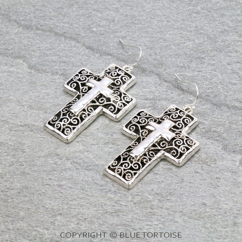 Tailored Cross Dangle Earrings