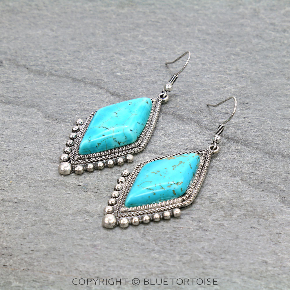 Western Rhombus Shape Stone Dangle Earrings