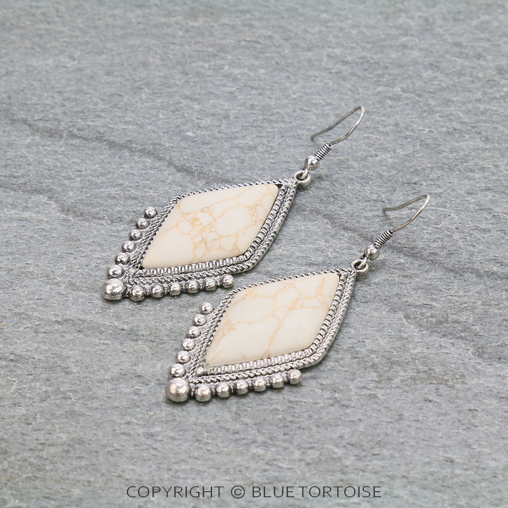 Western Rhombus Shape Stone Dangle Earrings