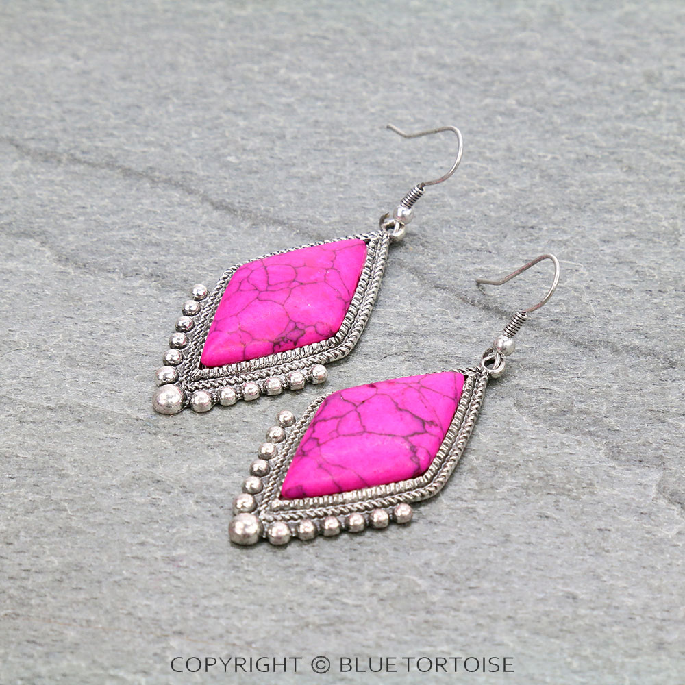 Western Rhombus Shape Stone Dangle Earrings