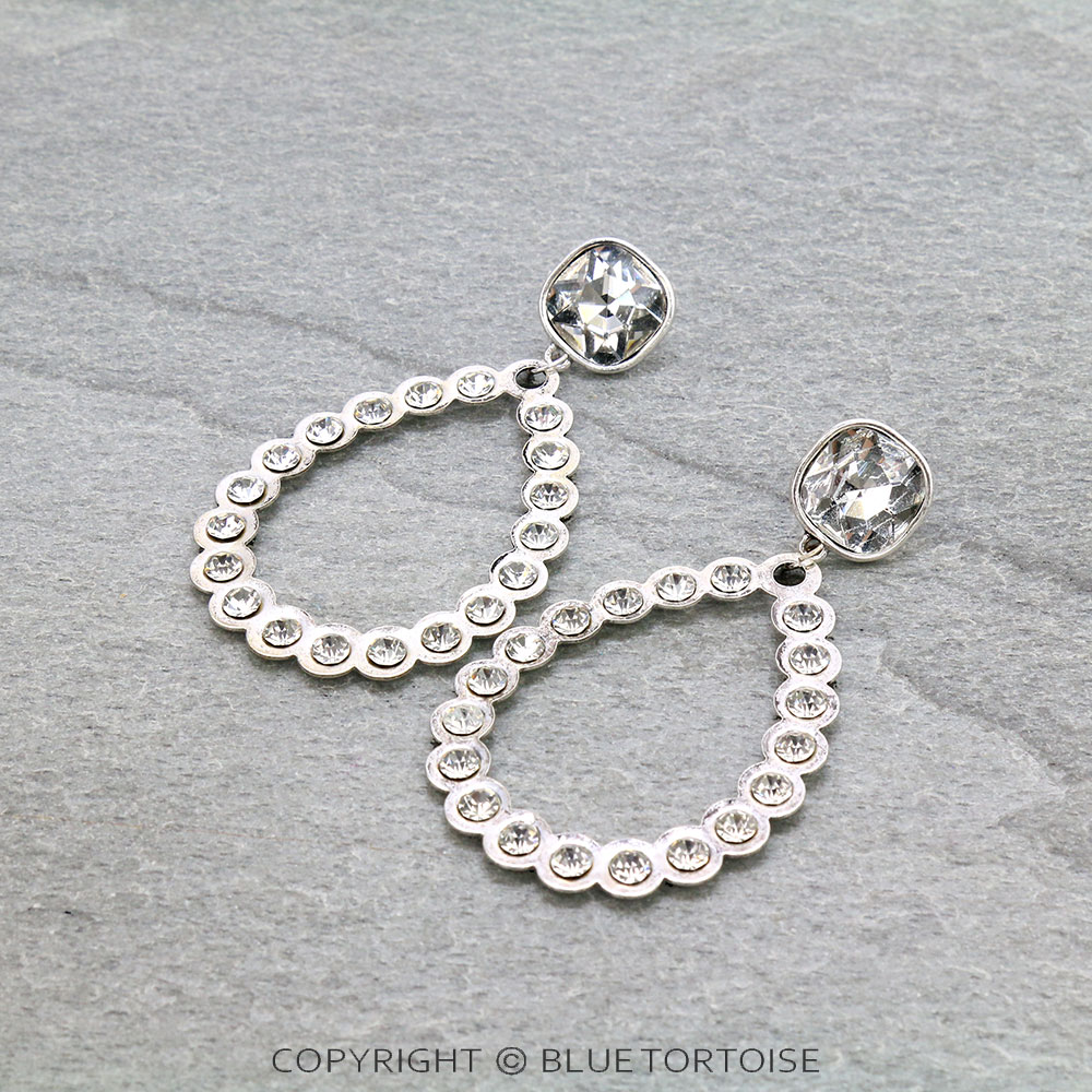 Glass Stone Teardrop Stud Earrings