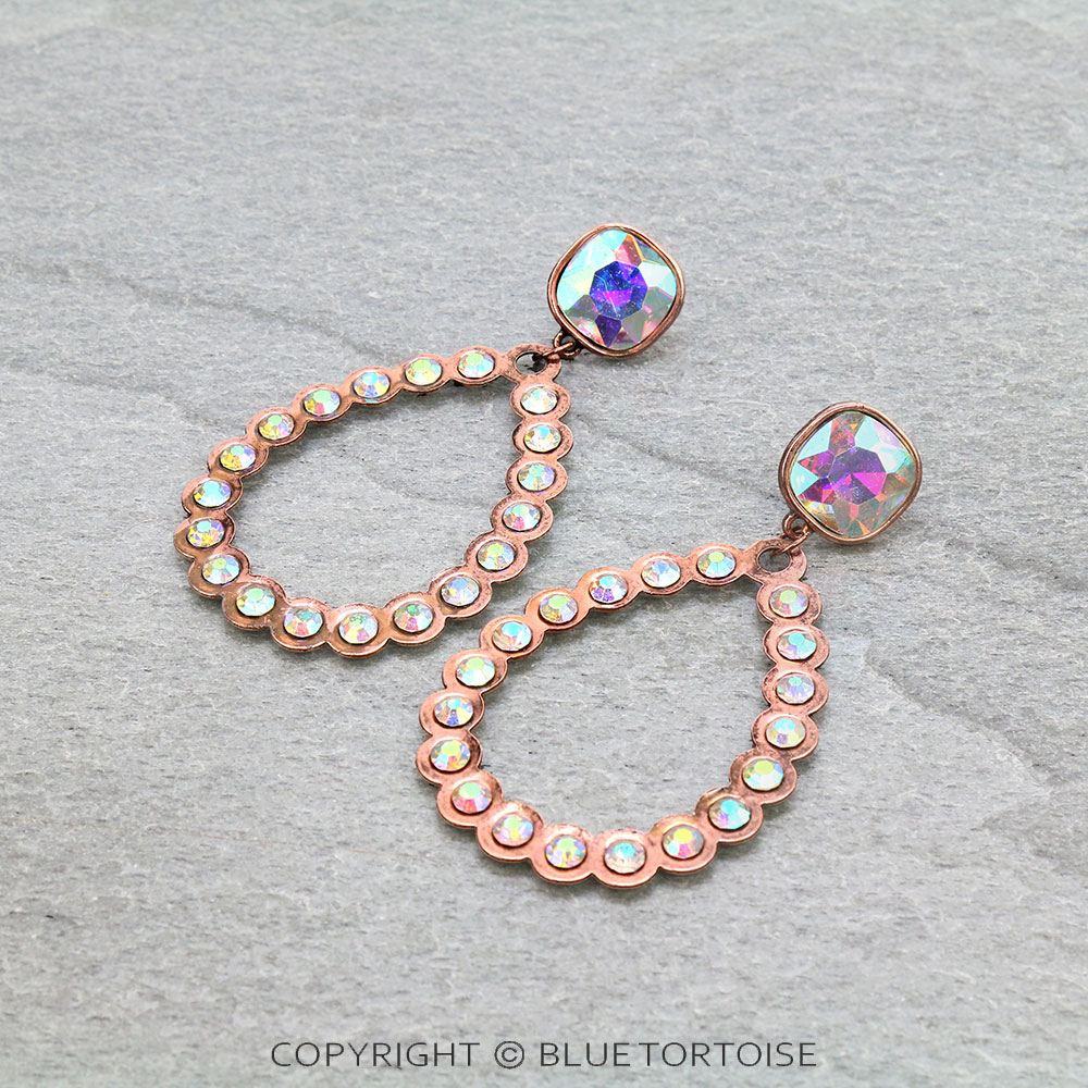 Glass Stone Teardrop Stud Earrings