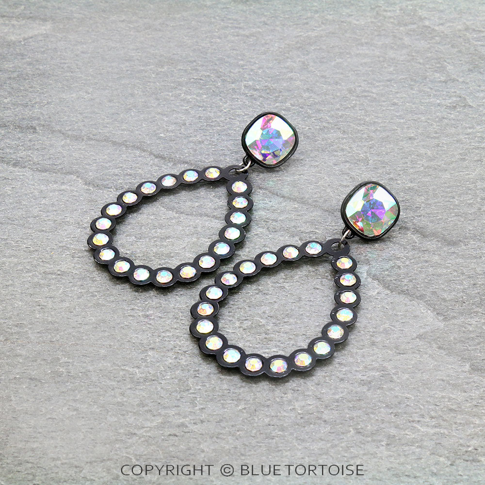 Glass Stone Teardrop Stud Earrings