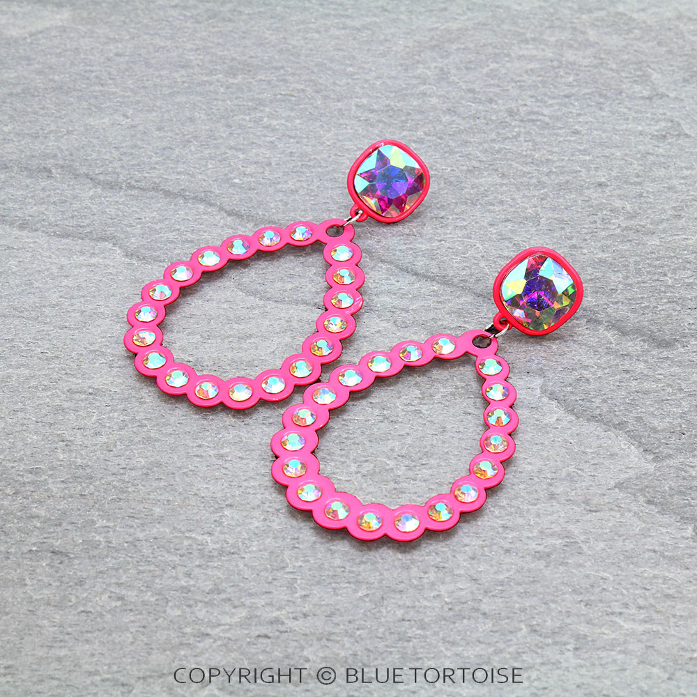 Glass Stone Teardrop Stud Earrings