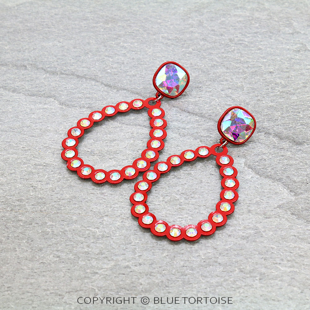 Glass Stone Teardrop Stud Earrings
