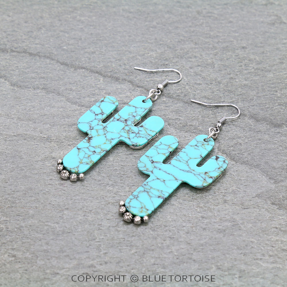 Western Stone Cactus Dangle Earrings