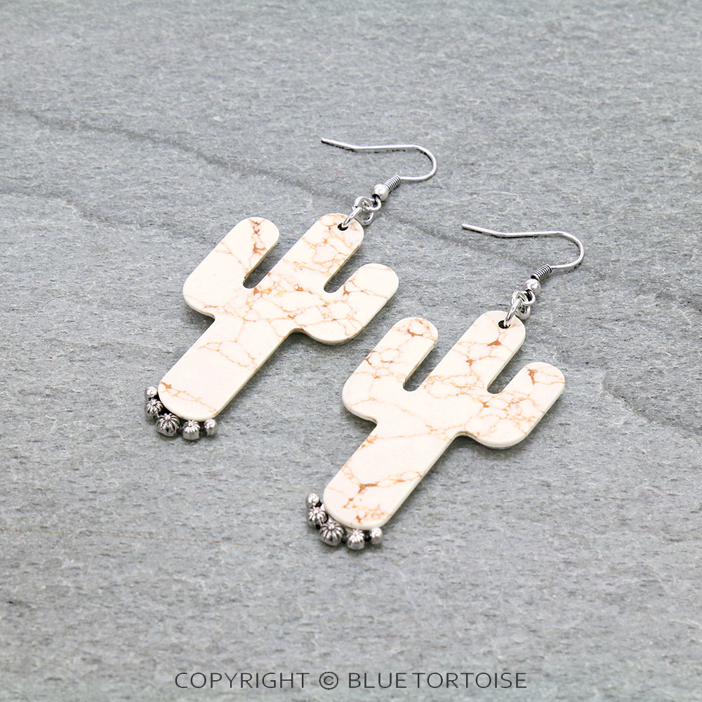 Western Stone Cactus Dangle Earrings