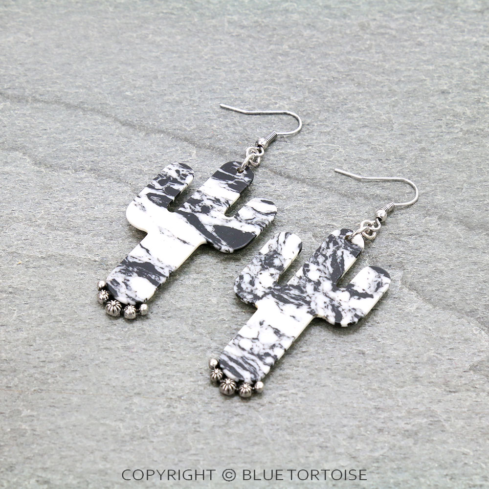 Western Stone Cactus Dangle Earrings