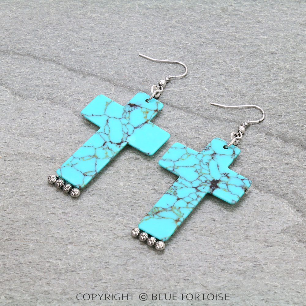 Western Stone Cross Dangle Earrings