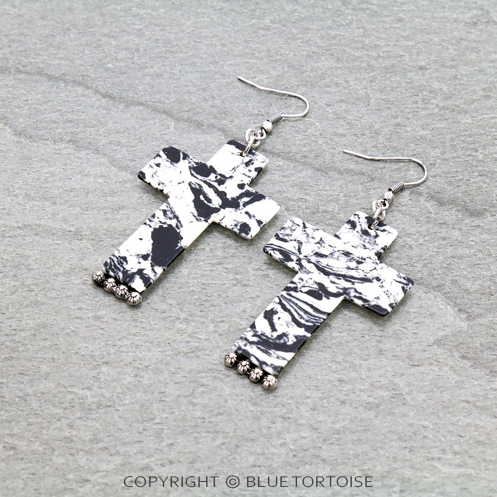 Western Stone Cross Dangle Earrings