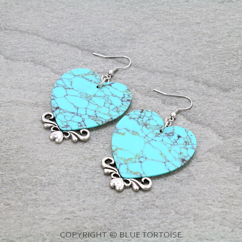 Western Stone Heart Dangle Earrings