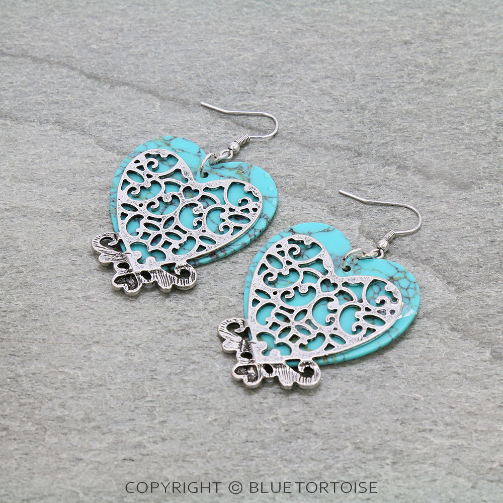 Western Stone Heart Dangle Earrings - Image 3