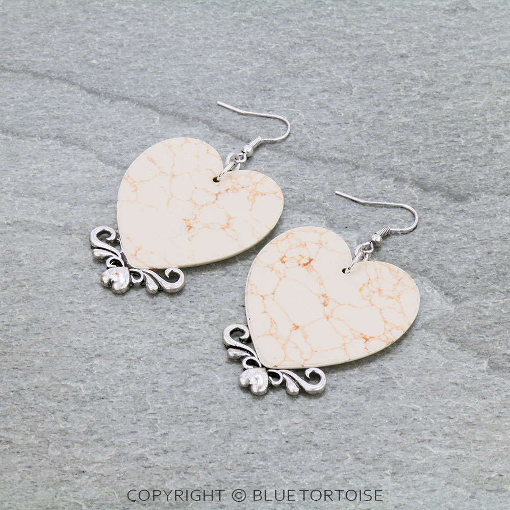 Western Stone Heart Dangle Earrings