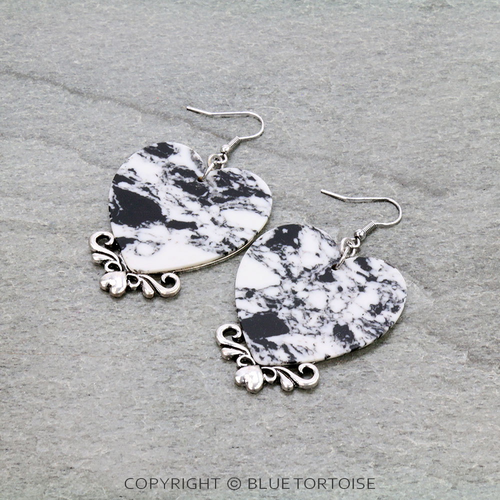 Western Stone Heart Dangle Earrings