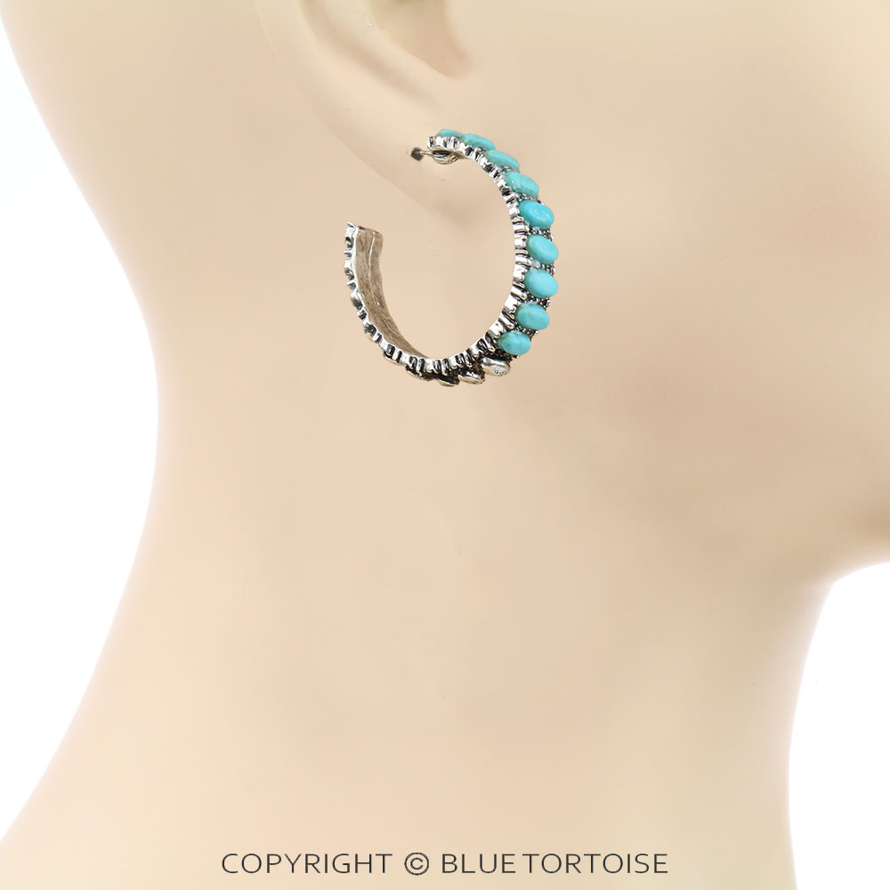 Western Semi Stone Hoop Earrings - Image 2