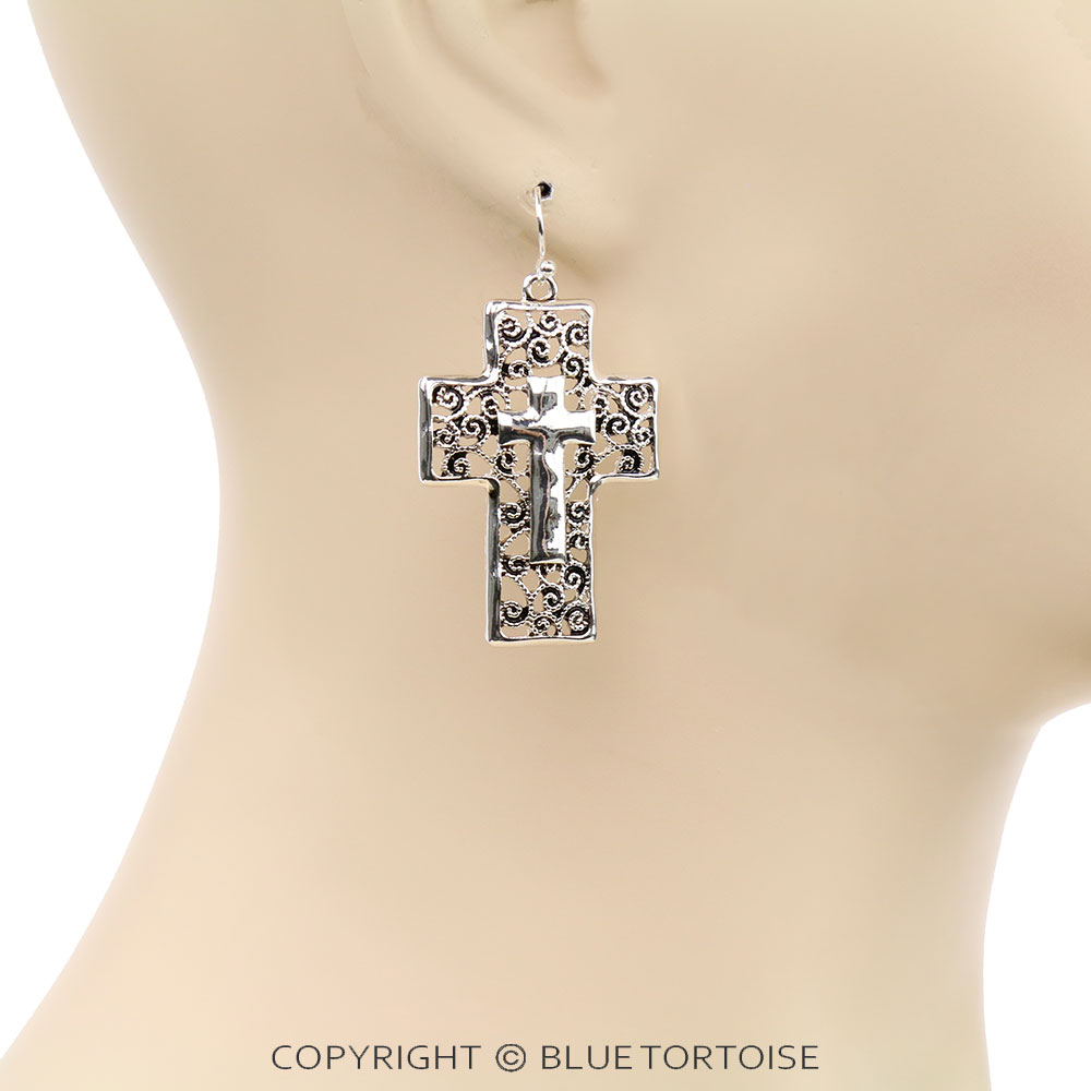 Tailored Cross Dangle Earrings - Image 2