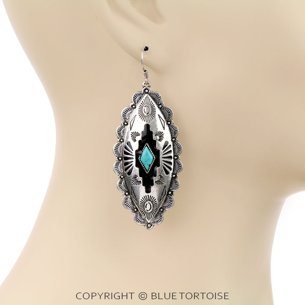 Western Aztec Style with Stone Dangle Earrings - Image 2