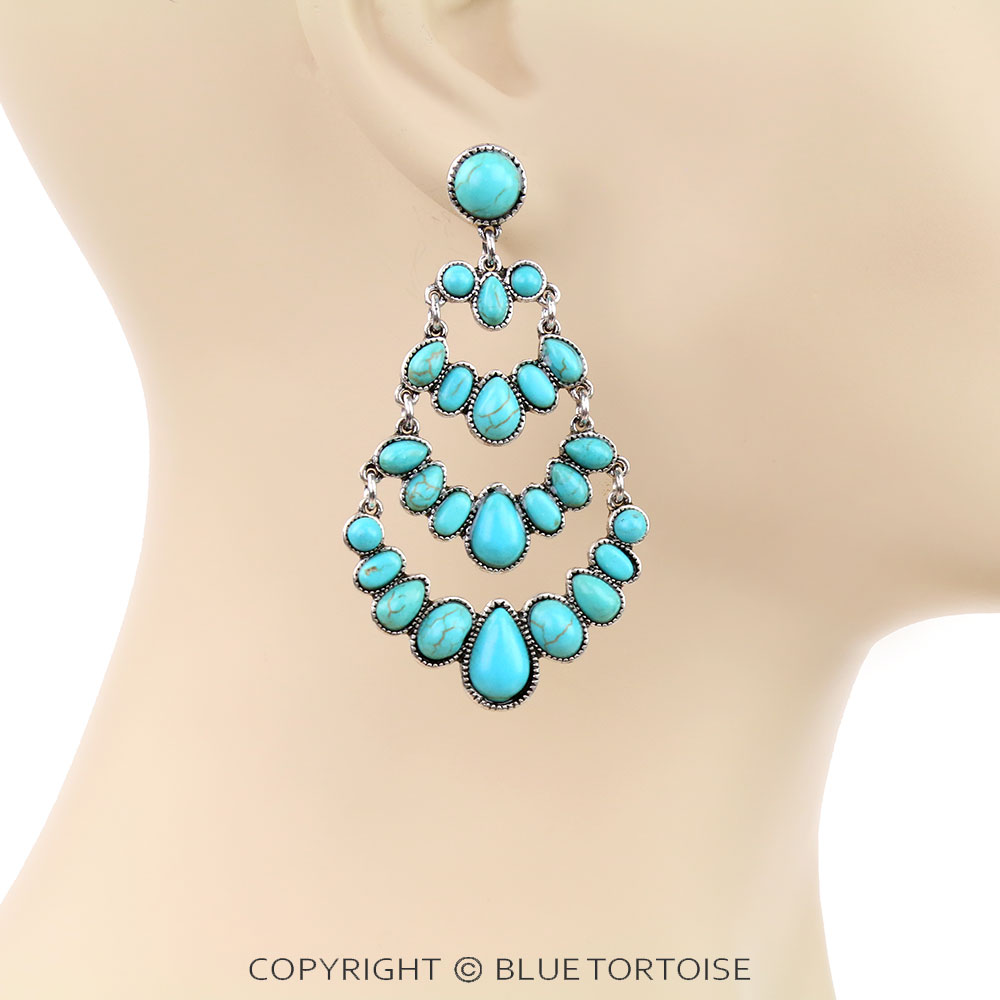 Western Teardrop Stone Stud Earrings - Image 2