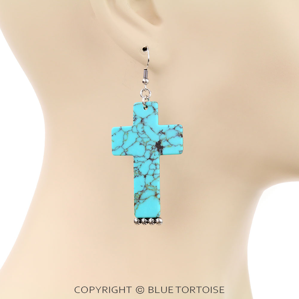 Western Stone Cross Dangle Earrings - Image 2